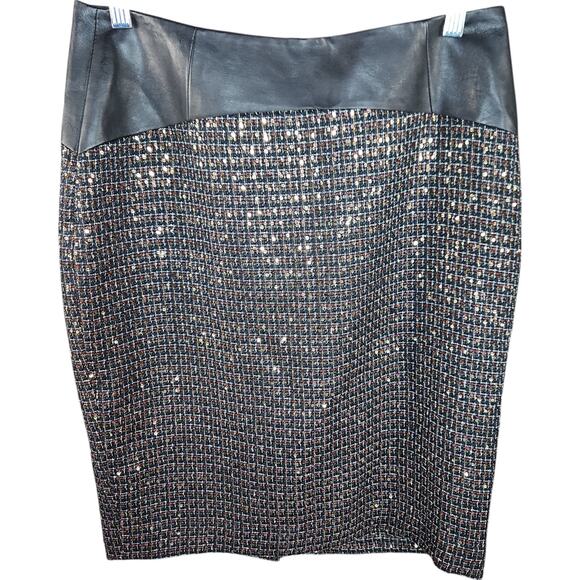 The Limited Women’s Black and Metallic Tweed Pencil Skirt Size 8 Faux Leather - Picture 1 of 11